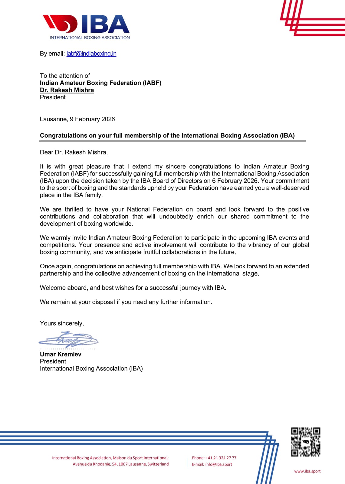 Indian Amateur Boxing Federation (IABF) Receives International Recognition